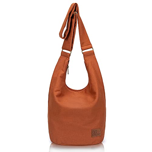 Hippie Crossbody Bag Top Zip Large Size Canvas Sling Bag Jacquard cloth Handmade Bags (Orange)