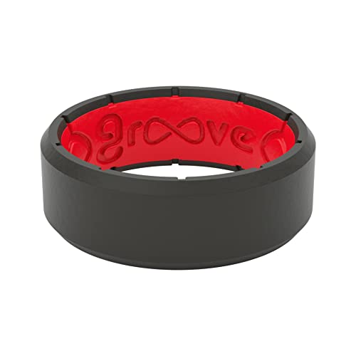 Groove Life Edge Black/Red Silicone Ring - Breathable Rubber Wedding Rings for Men, Lifetime Coverage, Unique Design, Comfort Fit Ring - Size 9