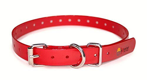 Red 3/4' Heavy Duty TPU Coated Nylon Replacement Dog Collar Strap with Metal Buckle for Shock, Bark and Electric + Containment Fence Receivers Collars–Waterproof and Odorless - Fits Most Brands