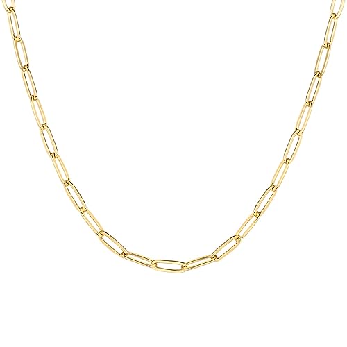 PAVOI Womens 14K Gold Plated – Yellow Gold Paperclip Chain Adjustable Necklace