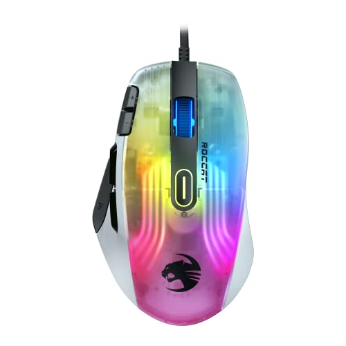 ROCCAT Kone XP PC Gaming Mouse with 3D AIMO RGB Lighting, 19K DPI Optical Sensor, 4D Krystal Scroll Wheel, Multi-Button Design, Wired Computer Mouse - White