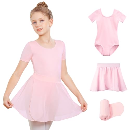 Stelle Girls Ballet Leotards Toddler Dance Outfit Combo with Pull on Skirt and Tights Ballet Pink-Pull on, 90