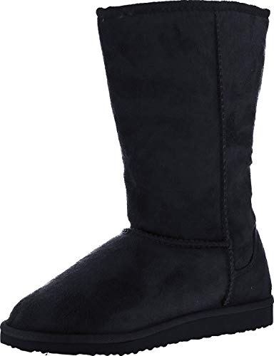 Soda Women's Song Comfort Faux Suede Fur Mid- Calf Flat Boot (Black, numeric_8)