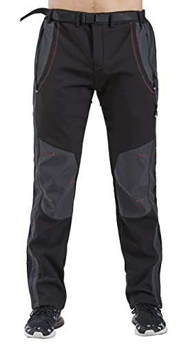 Gash Hao Men's Ski Snow Pants Waterproof Hiking Snowboard Pants Breathable Fleece Lined Zipper Bottom Leg (Black 34W X 32L)