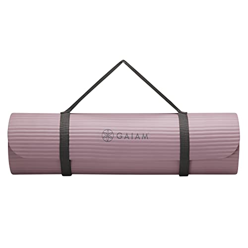 Gaiam Extra-Thick Yoga Fitness Mat and Exercise Mat with Non-Slip Texture and Easy Carry Strap - Ideal for Floor Workouts and Everyday Yoga - Supportive and Portable, Purple, 10mm
