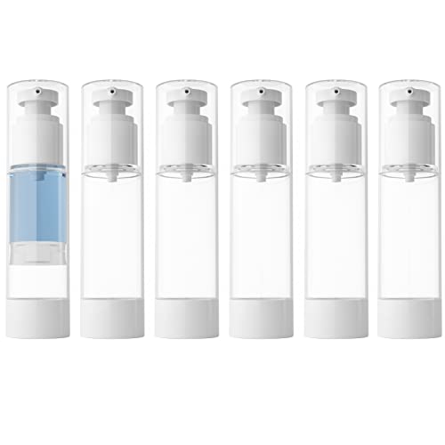 LONGWAY 2.7Oz 80ml Clear Airless Cosmetic Cream Pump Bottle Travel Size Dispenser Refillable Containers/Foundation Travel Pump Bottle for Shampoo (Pack of 6)