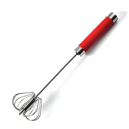 Stainless Steel Semi-automatic Egg Whisk - 3PCS Hand Push Rotary Whisk Blender (10IN Red)