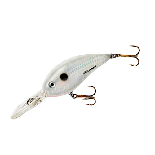 Bomber Lures Fat Free Shad Crankbait Bass Fishing Lure, Pearl White, Fingerling (2 3/8 in, 3/8 oz, 8-10' Depth) (BD5FDPW)