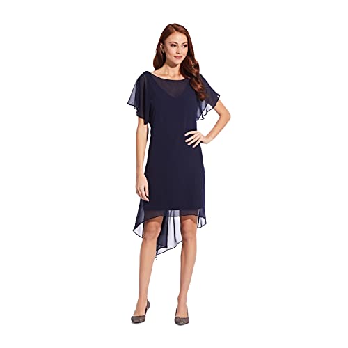 Adrianna Papell Women's Chiffon Overlay Short Dress, Navy, Large