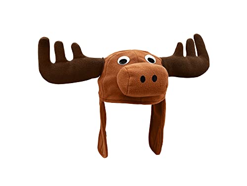 Nicky Bigs Novelties Adult Brown Moose Hat - Funny Animal Head Hat - Wacky Eyes Antler Headwear Cap - Cosplay Halloween Costume Accessory