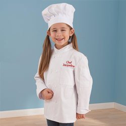 Personalized Chef Jacket and Hat -Size: Small, Font: Block, Font Color: Red