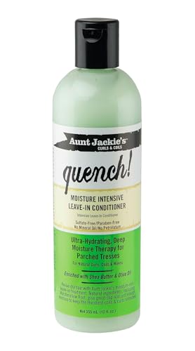 Aunt Jackie's Curls and Coils Quench Moisture Intensive Leave-In Hair Conditioner for Natural Curls, Coils and Waves, Enriched with Shea Butter, 12 oz