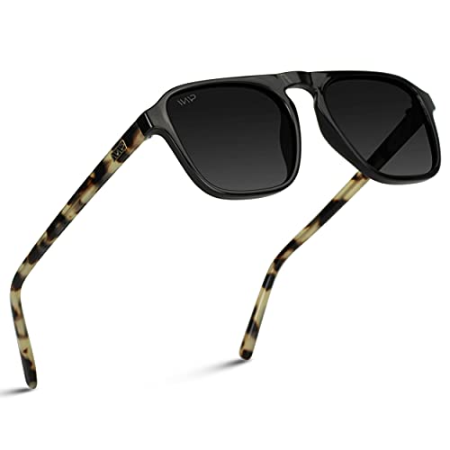 WearMe Pro Polarized Aviator One-Bridge Modern Square Mens Sunglasses (Black Beige Tortoise/Black Lens)