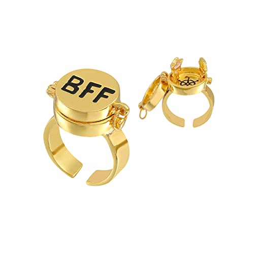 GYRMMUE SpongeBob BFF Rings,Opening Adjustable Best Friends Rings Gold Cartoon Anime Aesthetic Bff Rings Matching Couple Rings Jewelry Gift (Gold：1Pcs)