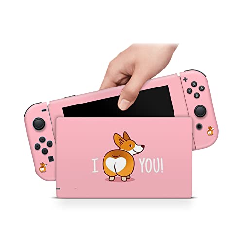 ZOOMHITSKINS OLED Switch Skin, Compatible with Nintendo Switch OLED Skin Wrap, Cute Corgi Butt Vinyl Sticker Dog Sticker Best Friend Puppy Pink, 3M Vinyl for Durable & Fit, Made in The USA