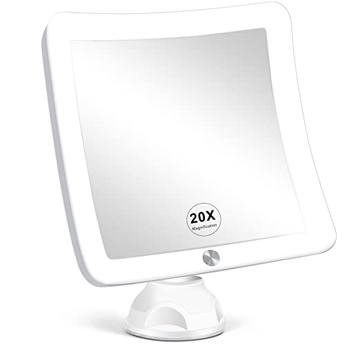 Fabuday 20X Magnifying Mirror with LED Light, Upgraded Lighted Makeup Mirror with Magnification, Portable Magnified Travel Mirror for Bathroom, Square