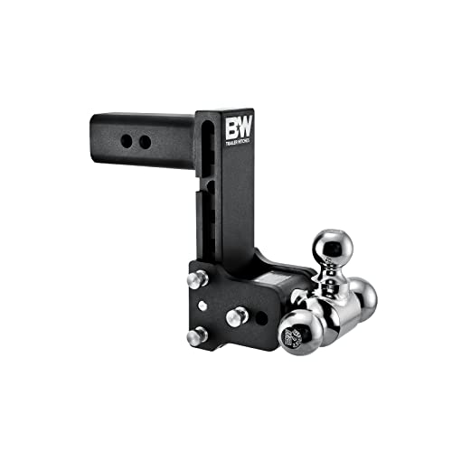 B&W Trailer Hitches Tow & Stow Adjustable Trailer Hitch Ball Mount - Fits 2.5' Receiver, Tri-Ball (1-7/8' x 2' x 2-5/16'), 7' Drop, 18,000 GTW - TS20049B