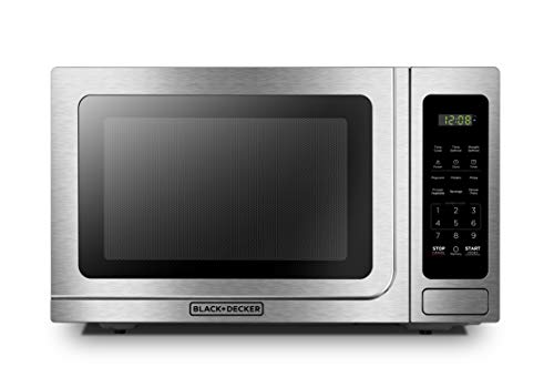 BLACK+DECKER EM036AB14 Digital Microwave Oven with Turntable Push-Button Door, Child Safety Lock, Stainless Steel, 1.4 Cu.ft