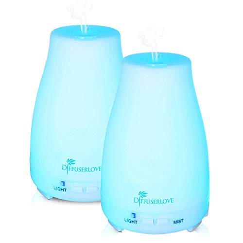 Diffuserlove 2 Pack 200ml Essential Oil Diffuser Ultrasonic Aromatherapy Diffuser Cool Mist Humidifiers with 7 Color LED Lights & Waterless Auto Shut-Off for Home Office Kitchen Bedroom
