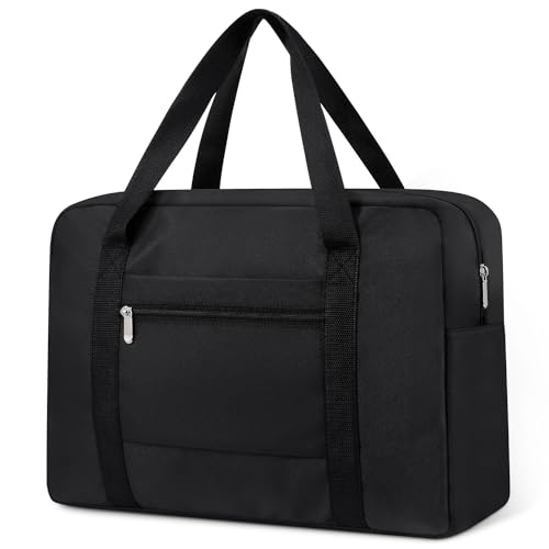 Gym Bag for Women, Travel Duffel Bag, Tote Bag,Weekender bag,For Spirit Airlines Personal Item Bag 18x14x8,Foldable Carry on Luggage for Women - Black