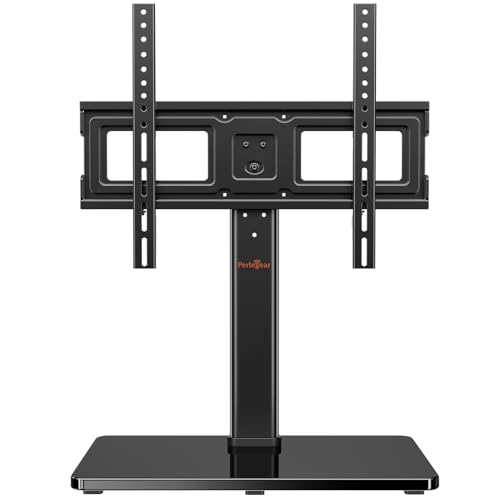Perlegear Tabletop TV Stand, Universal TV Stand for 23–60 Inch LCD/LED/OLED TVs, Height-Adjustable TV Stand with Tempered Glass Base & Cable Management, VESA 400x400mm, PGTVS02