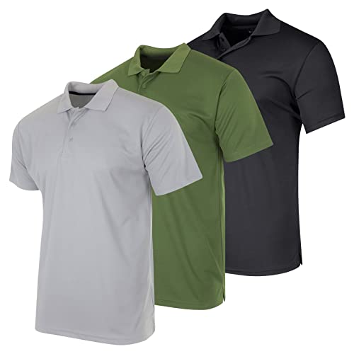 Real Essentials 3 Pack Mens Dry Dri Fit Polo Shirt Short Sleeve Golf Tennis Active Athletic Performance Work Sports Collared Business Casual Tee