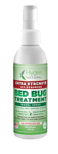 Bed Bug & Mite Extra Strength 3oz Travel Spray by Hygea Natural –TSA Approved - New Formula 66% Stronger- Stain & Scent Free Treatment – Natural Formula - Child & Pet Safe