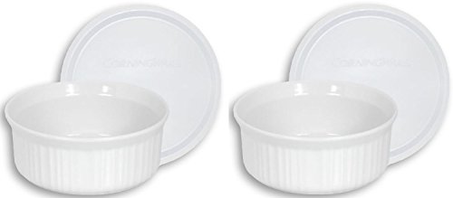 CorningWare French White Pop-Ins 16-Ounce Round Dish with Plastic Cover, Pack of 2 Dishes