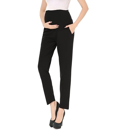 Maternity Pants Comfortable Stretch Over-Bump Women Pregnancy Casual Capris for Work (Black, M (Size 8-10))