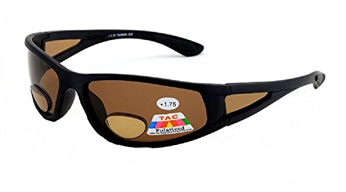 Mens Wrap Around Sport Sunglasses Polarized Plus Bifocal Reading Lens Brown - 1.50