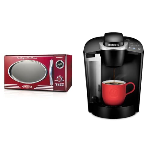 Nostalgia Retro Countertop Microwave Oven - Large 800-Watt - 0.9 cu ft - 12 Pre-Programmed Cooking & Keurig K-Classic Coffee Maker K-Cup Pod, Single Serve, Programmable, 6 to 10 oz. Brew Sizes, Black