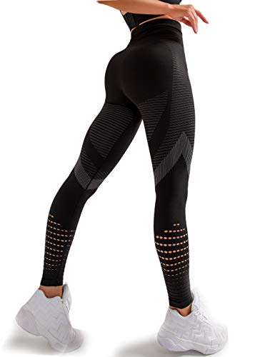 Redqenting High Waisted Leggings for Women Workout Seamless Leggings Yoga Pants Sweat Proof Tummy Control Tights Black Small