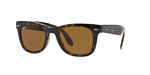 Ray-Ban RB4105 Folding Wayfarer Square Sunglasses, Light Havana/B-15 Brown, 54 mm