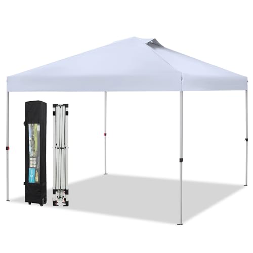Canopy Tent Pop Up 10x10 ft Ez Up, Outdoor Patio Portable Commercial Canopies Shelter Heavy Duty Straight Legs with Roller Bag, 8 Stakes, 4 Guy Ropes, UPF50+, White, Sophia & William