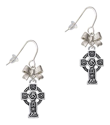 Delight Jewelry Goldtone Large Celtic Cross Silvertone Bow French Earrings