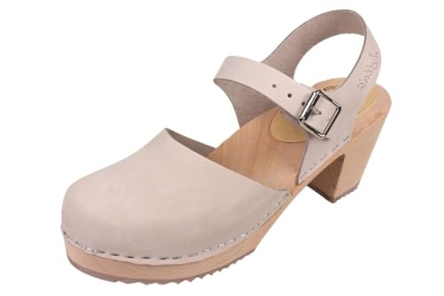 Lotta From Stockholm Swedish Highwood High Heel Clogs for Women in Oatmeal Oiled Nubuck Leather Handcrafted in Sweden Size US 5.5 EUR 36