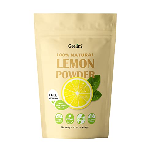 Grelim Lemon Powder 11.30 Oz, 100% Lemon Juice Freeze Dried Powder, Filler Free, Gluten-Free, Rich in Natural Vitamin C Fresh Squeezed Lemon Flavor Great for Beverages, Smoothies 320g