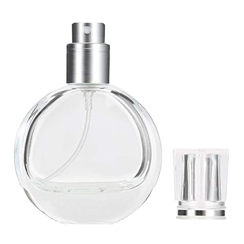 AKOAK 1 Pack 25 ML Glass Perfume Bottling Oblate Round Transparent Bottle Portable Hydrating Spray Bottle Cosmetic Packaging Bottle