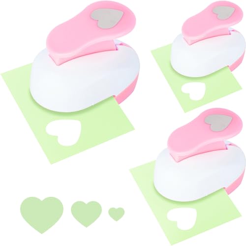 LOVEINUSA 3PCS Paper Punches for Craft, Paper Punch Heart Shapes Pink Paper Craft Puncher for Valentine's Day Scrapbooking Greeting Card DIY Albums