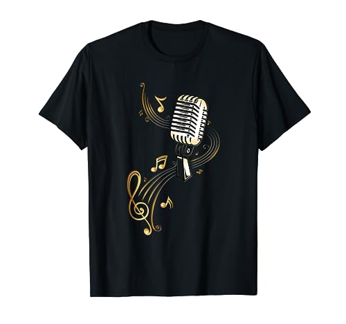 Microphone Shirt with Music Notes and Clef. Musician. . T-Shirt