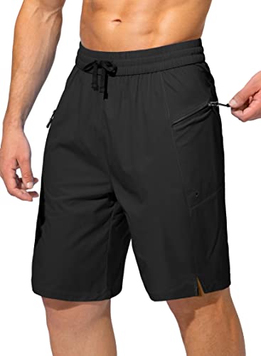 Men's Swim Trunks Quick Dry Board Shorts with Zipper Pockets Beach Shorts Bathing Suits for Men - No Mesh Liner(Black,L)