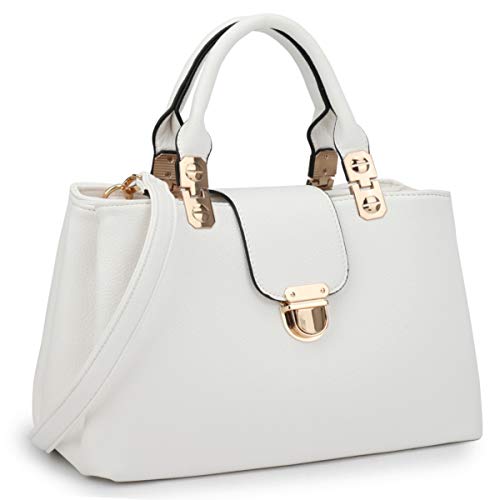 Dasein Women Satchel Handbags Top Handle Purse Medium Tote Bag Vegan Leather Shoulder Bag White
