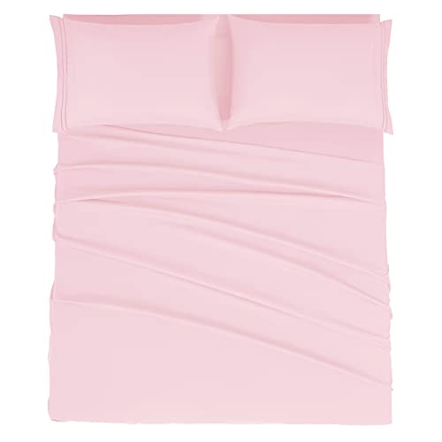 Mejoroom Queen Size Sheet Set - Hotel Luxury 1800 Bedding Sheets & Pillowcases - Deep Pocket Fitted Sheet, Hypoallergenic, Wrinkle& Breathable, Fade Resistant - 4 Piece (Queen, Blush Pink)