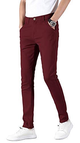 Plaid&Plain Men's Skinny Stretchy Khaki Pants Colored Pants Slim Fit Slacks Tapered Trousers 819 Burgundy 28X28