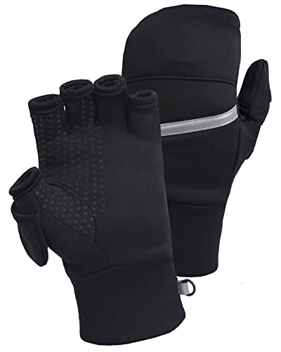 TrailHeads Men's Convertible Mittens | Recycled Fingerless Gloves For Running - medium/large