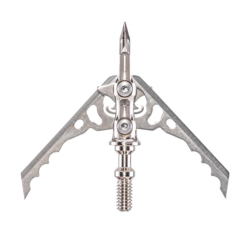 Rage Hypodermic NC 2-Blade 100gr Hunting Broadhead (R38100), Hybrid Tip, No Collar Blade Lock.035” Thick Swept-Back Angled Blades with a 2” Cutting Diameter, Machined Stainless Steel Ferrule, 3-Pack