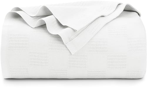 Utopia Bedding 100% Cotton Blanket (Queen Size - 90x90 Inches) 350GSM Lightweight Thermal Blanket, Soft Breathable Blanket for All Seasons (White)