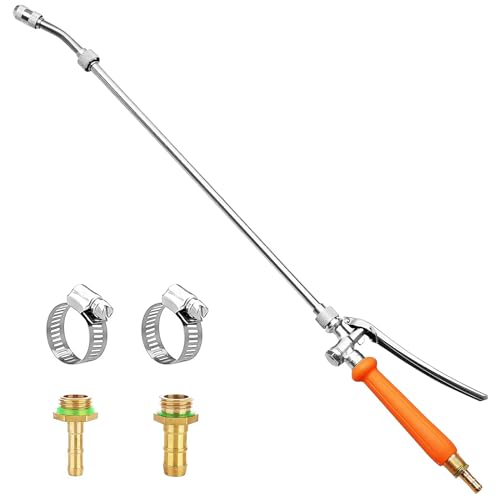 All Metal Replacement Sprayer Wand,1/4' & 3/8' Brass Barb Sprayer Wand Replacement, Stainless Steel Sprayer Wand with Shut off Valve & 2 Hose Clamps (29 Inches Sprayer Wand)