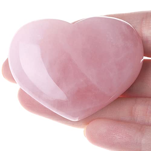 MAIBAOTA 45 mm Rose Quartz Crystal Heart Big Healing Crystals Pink Heart Love Crystal Stone Natural Reiki Gemstone Crystal Gifts for Mom Mothers Day Valentines Day Palm Worry Stones for Anxiety