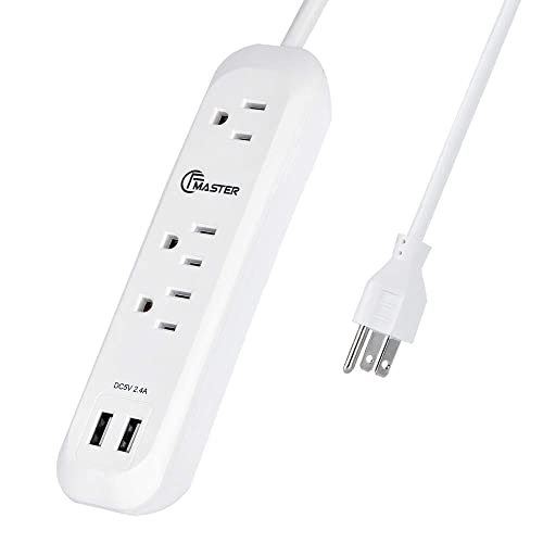 Power Strip Surge Protector with USB Ports, White Extension Cord 6 feet, 3 Outlets, 2 USB Ports (2.4A/12W), Overload Protection, Mountable Power Strip for Home Office, SGS Listed